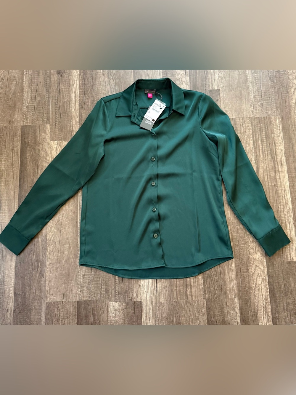 Vince Camuto Green Oasis Satin Button Down Blouse XS NWT